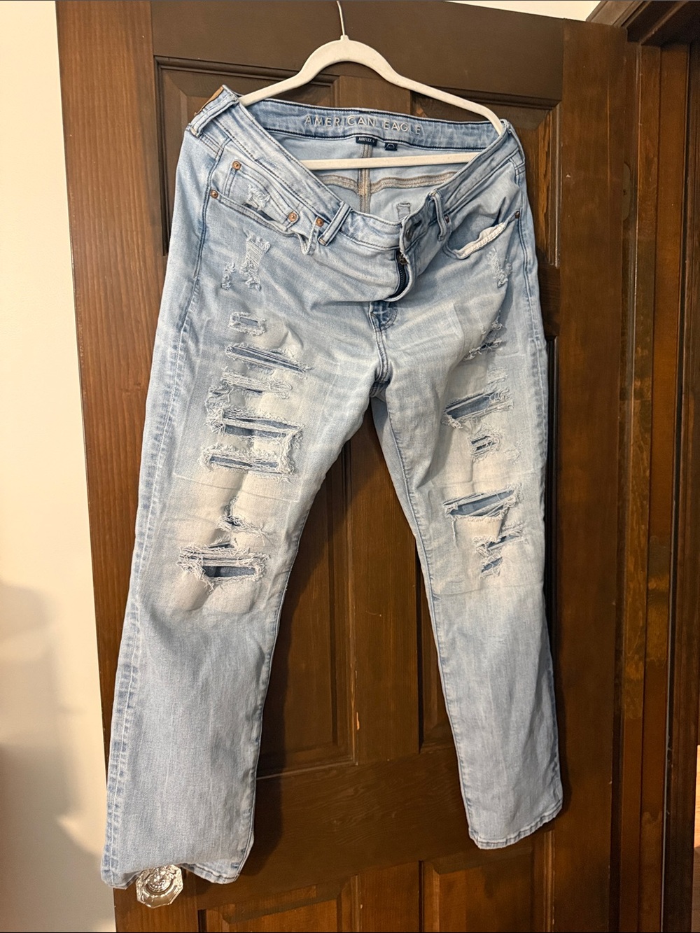 American Eagle Outfitters Light Blue Distressed Straight Leg Jeans